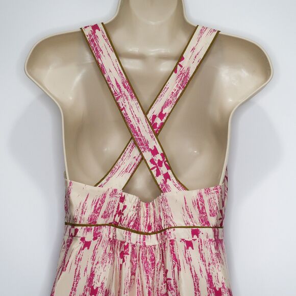 Ann Taylor LOFT 100% Silk Tribal Print Pink Cream Crossover Maxi Dress Size 0 - Picture 5 of 9